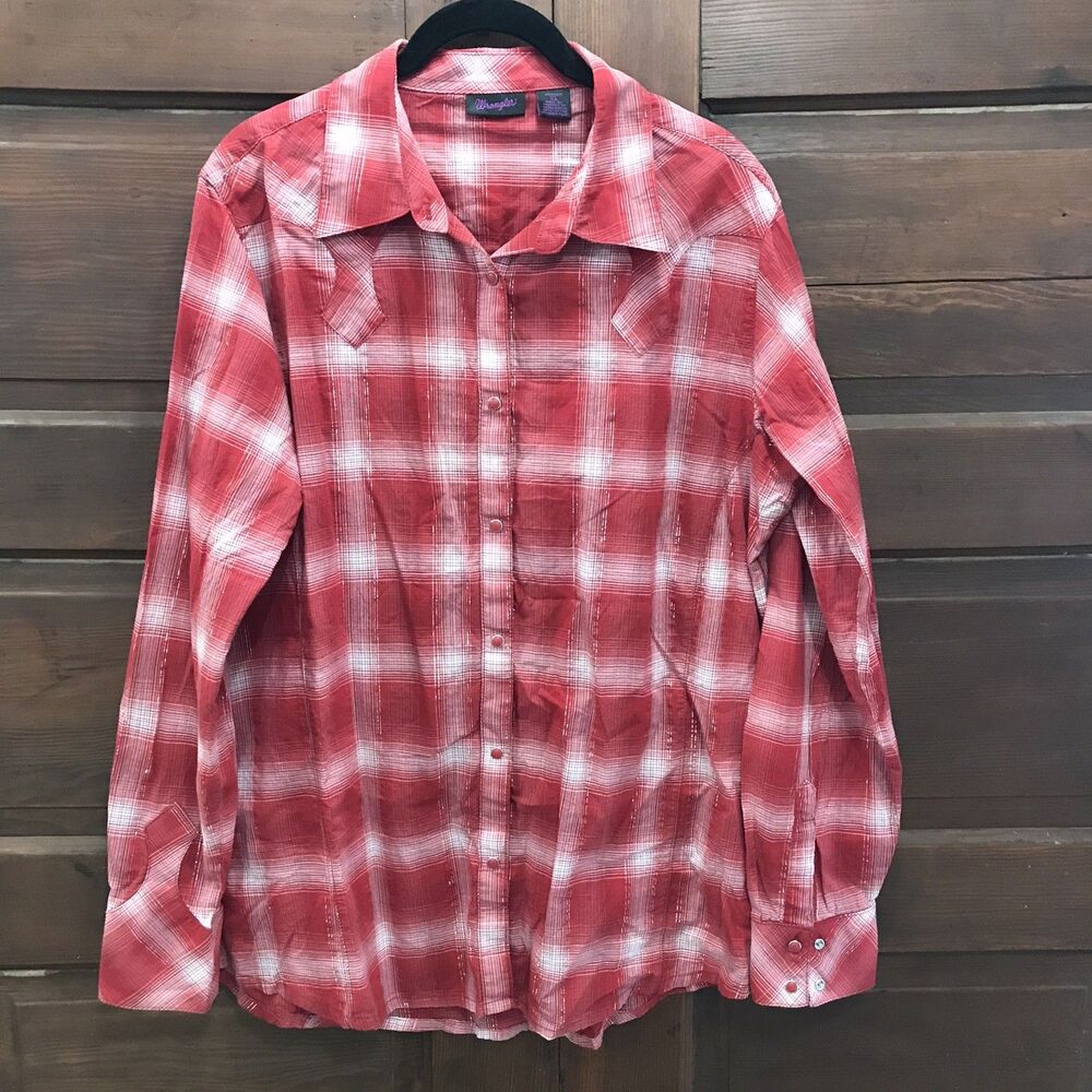 Wrangler Western Pearl Snap Shirt Women’s XL Plaid Long Sleeve Cowgirl Rodeo